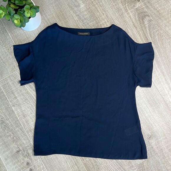 BANANA REPUBLIC Women’s Black Flutter Sleeve Short Sleeve Blouse - Picture 1 of 7